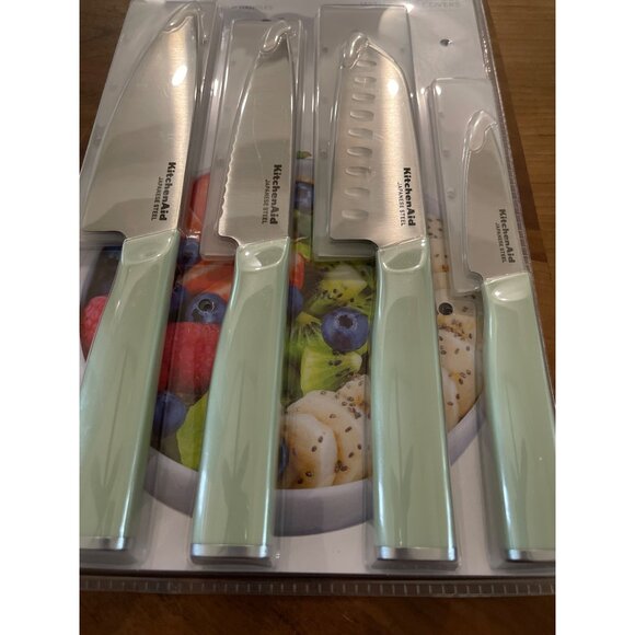KitchenAid pistachio 4 Pc. Chef Knife Set With Blade Covers Steel NEW With Tags - Picture 3 of 5